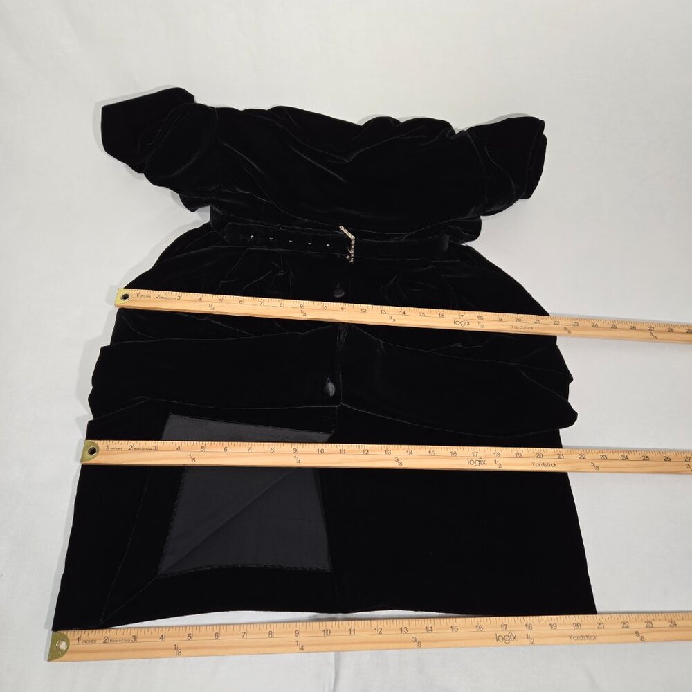 VINTAGE Academia Y2K Sirencore BLACK VELVET Pocket Belt Midi Dress Women Size 10 - Picture 16 of 16